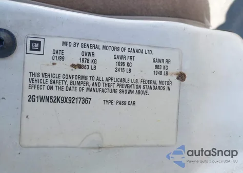 1999 Chevrolet Lumina Ltz z USA, uszkodzony, nr VIN 2G1WN52K9X9217367